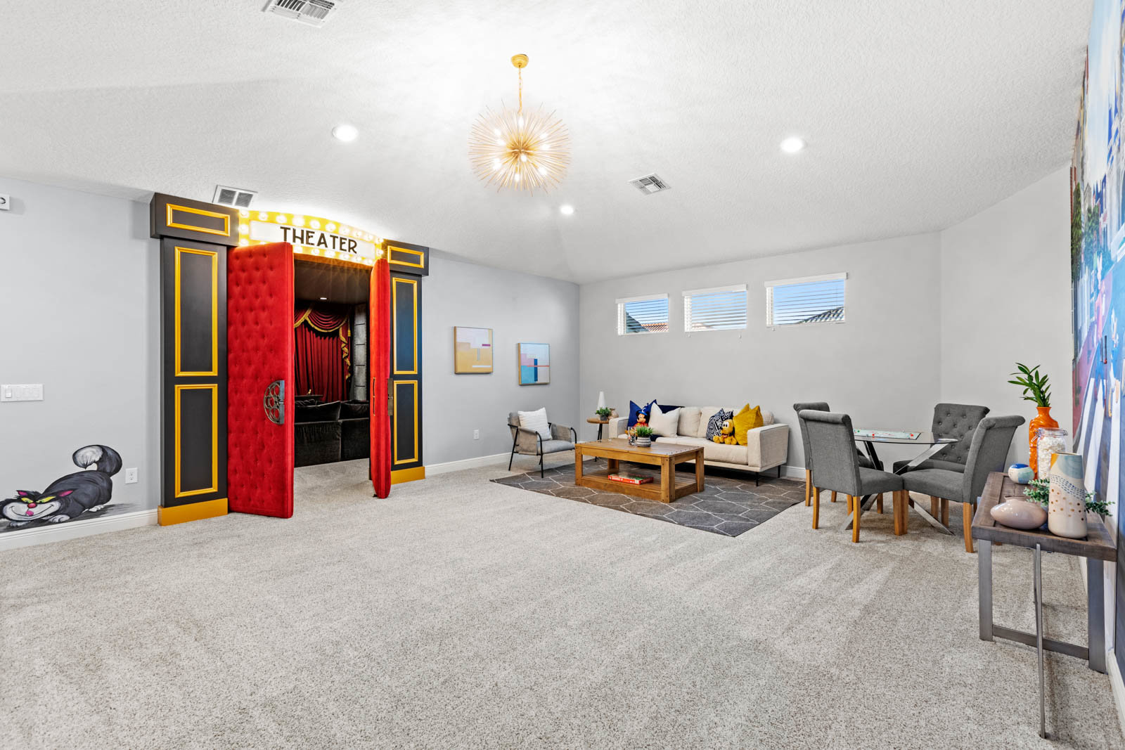 large room with carpet and seating